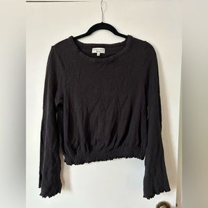 Madewell texture & thread black long sleeve blouse